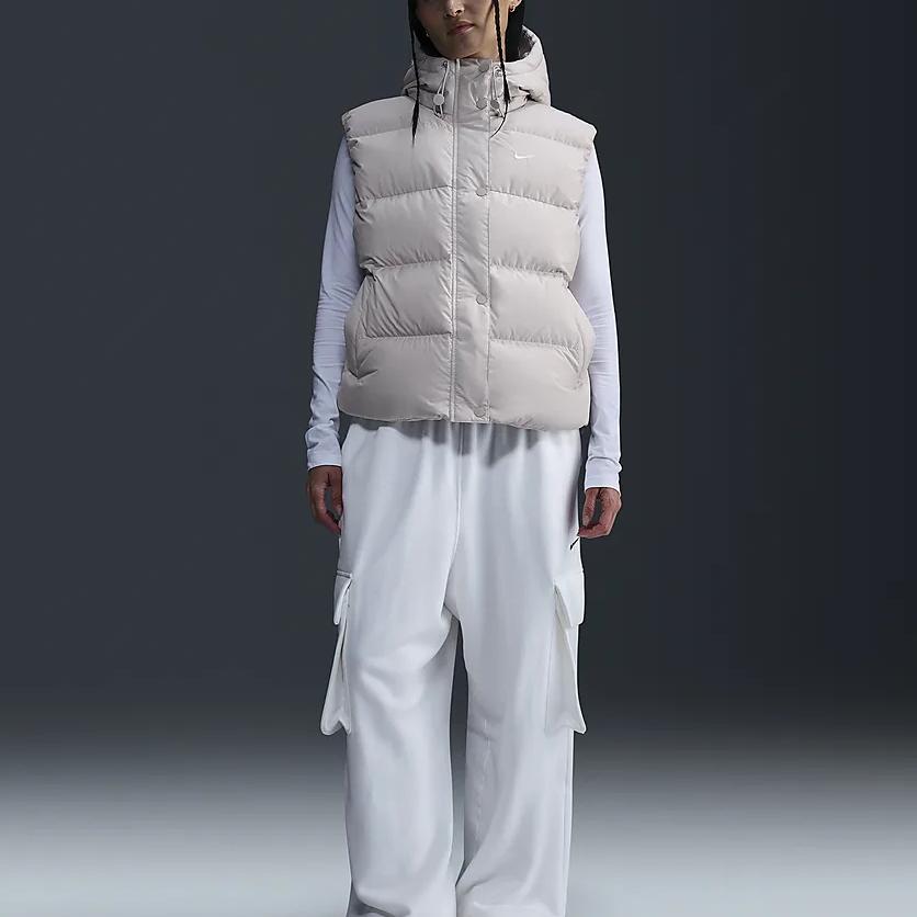 New Nike Therma-FITSportswear Metro PUFFER Vest Women's Light Earth Brown/White FZ5933-104