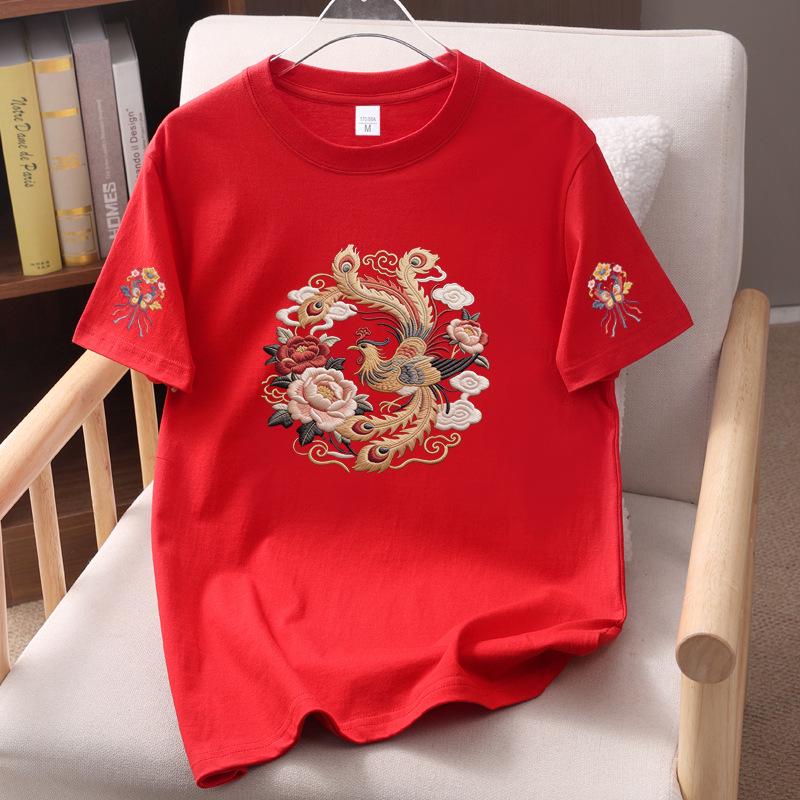 2026 Summer Unisex Pure Cotton Short Sleeve T-shirt with Chinese Style Print
