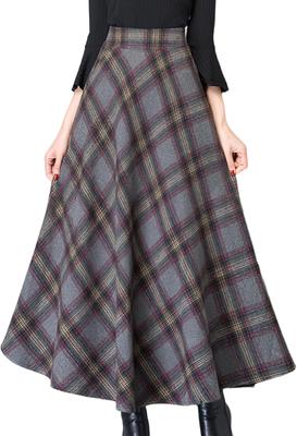 Neiman by Long Check Flared Maxi Office Lady Korean Style Size Skirt, Pattern, Skirt, Length, A-Line, Autumn/Winter, Style, Skirt, Figure-Flattering,