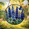 2D Flat Wildflower Stained Glass Suncatcher, 6.3/7.87 Inch Blue Lupine Butterfly Stained Glass Suncatcher, Wildflower Window Hanging, Harden Lover