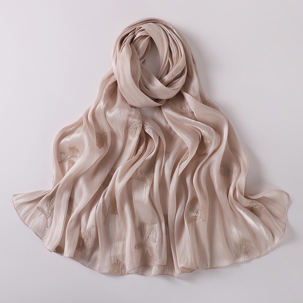 Glitter Floral Embroidery Hijab 70*175CM Crinkle Plain Scarves Fashion Islamic Head Wrap  For Women