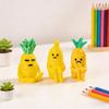 Mini Resin Fruit Figurine Fake Banana Pineapple Cucumber Pear Cone Fruit Model with Cute Grievance Expression for Micro Fairy Garden Accessory