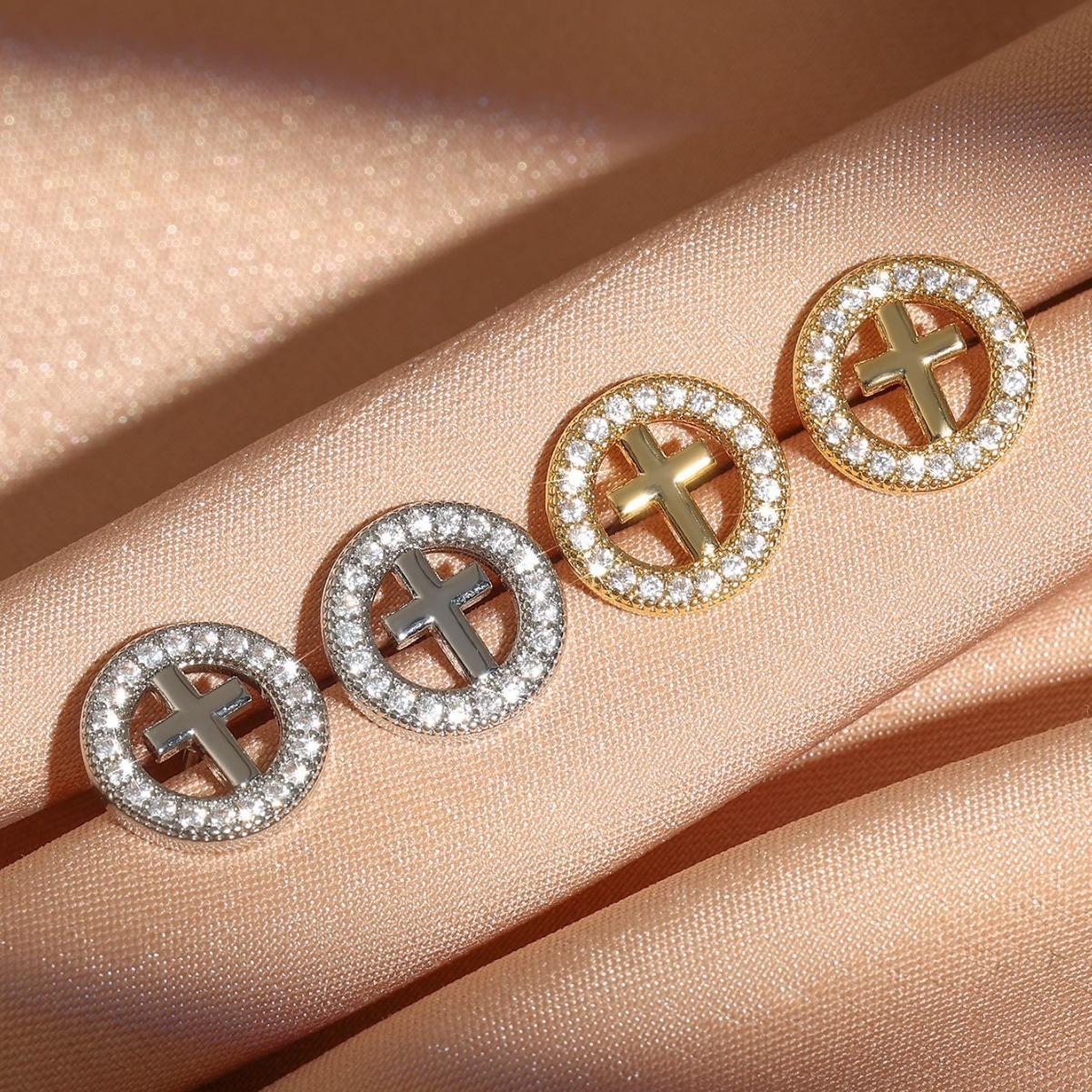 

Domestic Fashion Jewelry Ins Personalized Stud Earrings Loose Earrings Women S Cross Diamond-Set Earrings Gold-Plated 14K