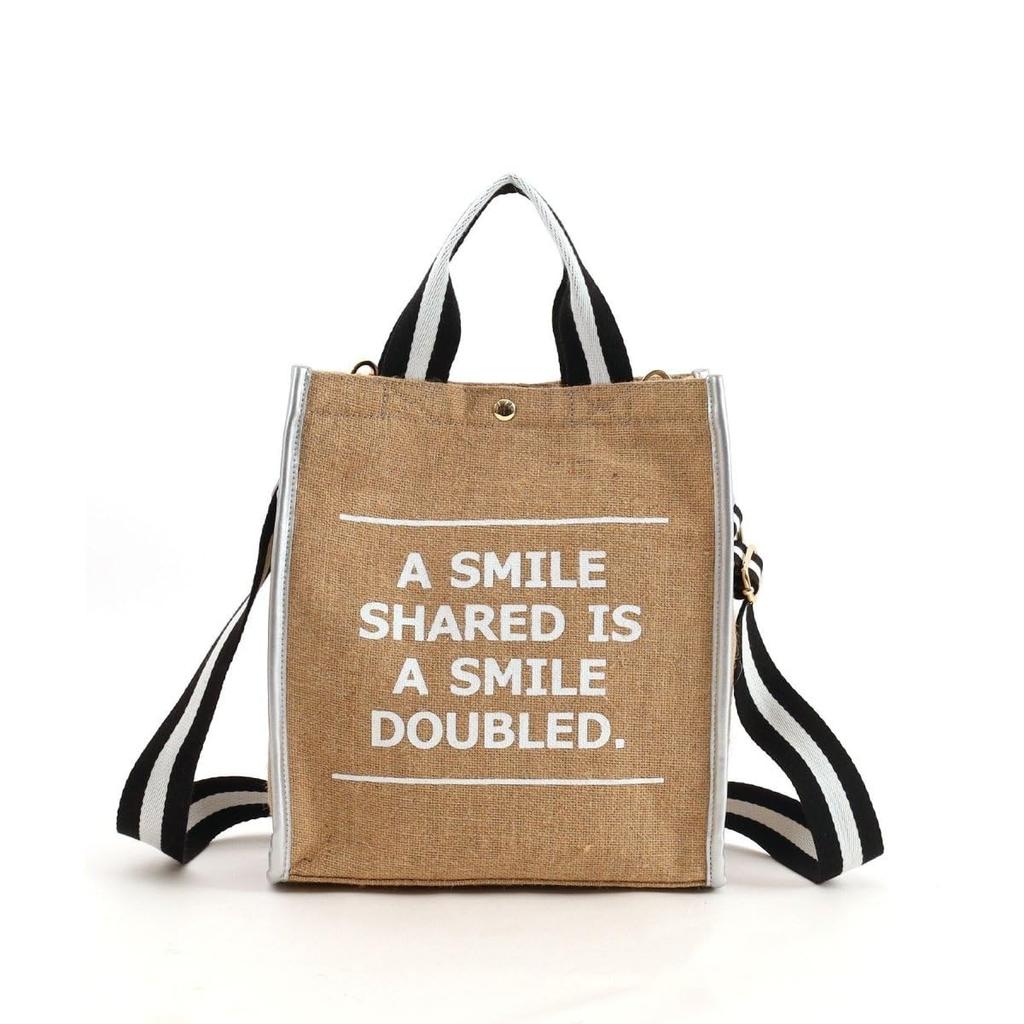 Cuco SMILEY Tape Handle Linen 2-Way Tote Bag, 2513111701, White (001)