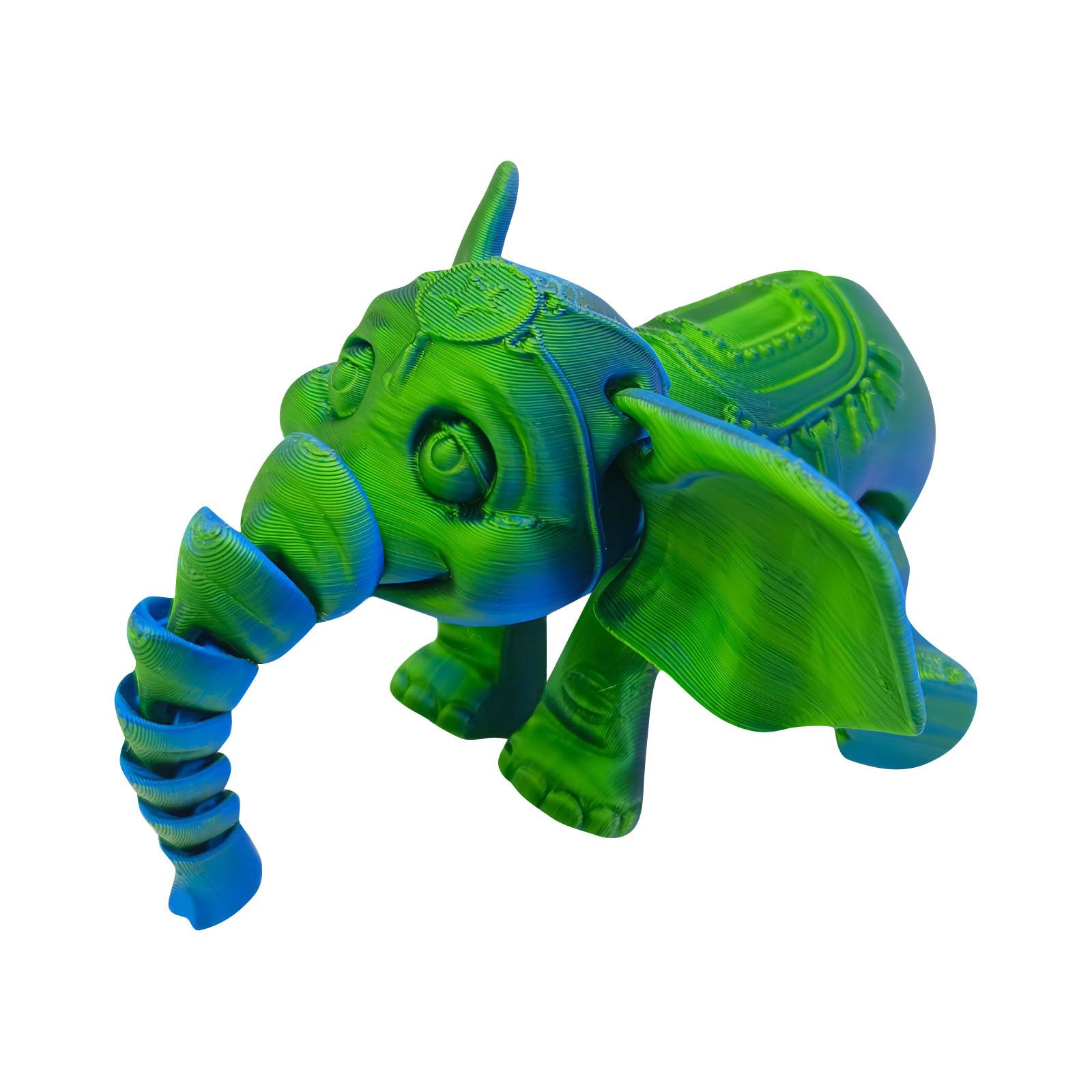 

3D-печатная подвижная игрушка-слон, слон с подвижными суставами, 3D-печатная игрушка-слон, украшение, снятие стресса, подвижный слон One Size зелёный