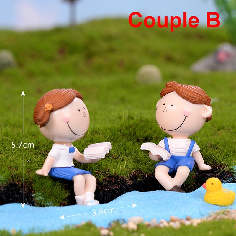 2pcs/set Mini Stool Lovers Couple Animals House Tree Fairy Garden Miniatures DIY Micro Landscape Decor Terrarium Action Figures