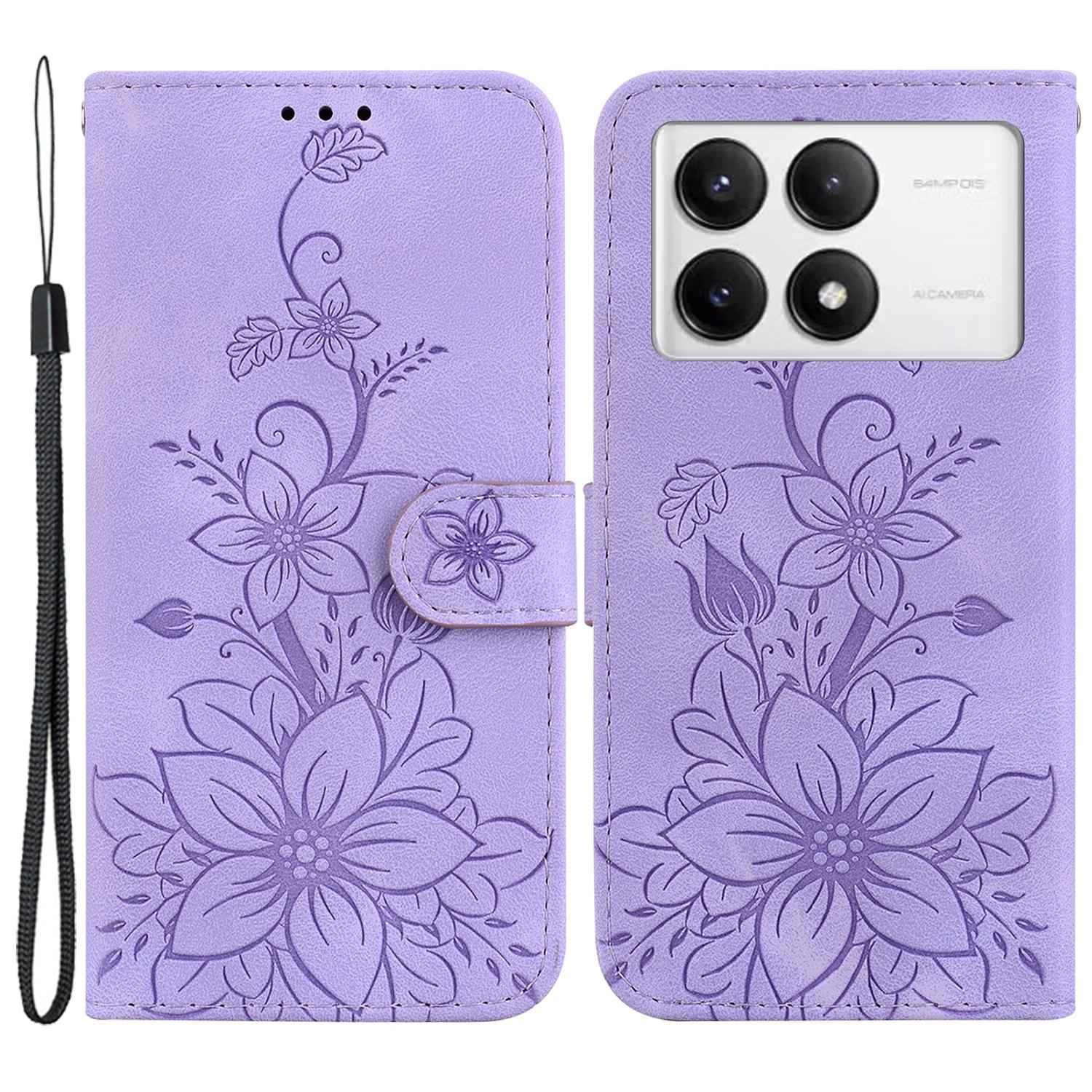 

Чехол для Xiaomi Poco F6 Pro 5G/Redmi K70 5G/K70 Pro 5G, кожаный чехол-подставка с цветком лилии Purple