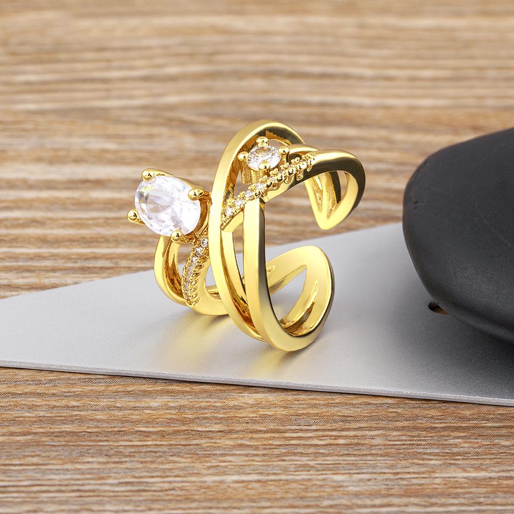 Women s Exaggerated Multilayer Cross Ring: Copper-Plated, 18K Real Gold, Shining with Diamonds and Zircon, 2025 Style.