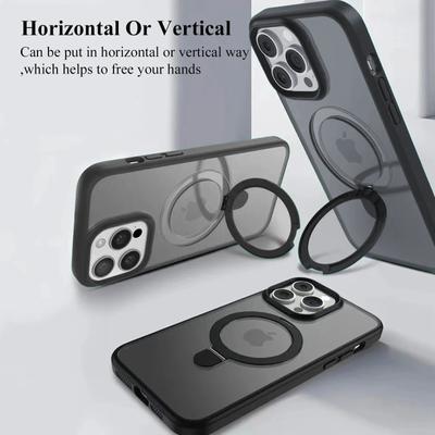 Magnetic Mobile Phone Case with Ring Stand for iPhone 17 16 15 14 Pro Max  Plus 13 12 11 Cases Translucent Cover with Protector