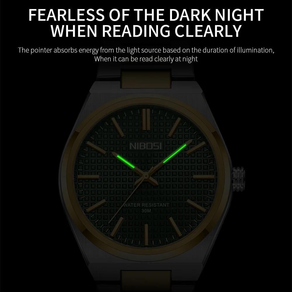 NIBOSI Men Watch Stainless Steel Luminous Luxury Watches For Men Waterproof Casual Sports Quartz Watch