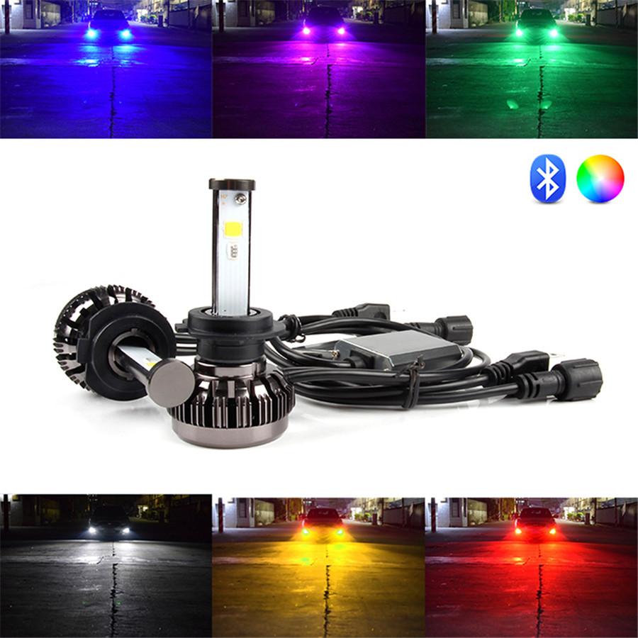 Pair H7 Led Rgb 72W 8000Lm Car Auto Headlight Driving Fog Bulbs Ballast Kit App Control
