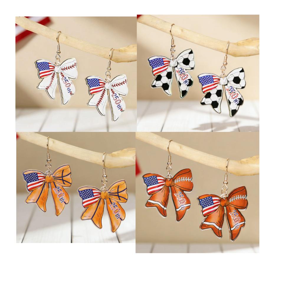 4pcs American Flag Earrings Silver Patriotic Star Dangle Earrings Windmills Independence Day Jewelry Gift for Women Veterans