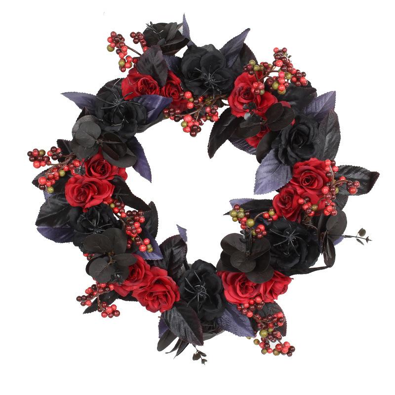 Zhongran Halloween Black And Red Fruit Rose Wreath Door Pendant Festive Dead Branch Rattan Atmosphere Decoration Props