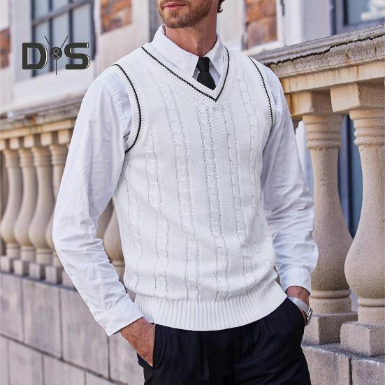 Pánská vesta svetr s výstřihem do V bez rukávů Slim Fit Colorblock Pletený svetr Slim Fit Střední délka Zahuštěný svetr preppy a business stylu