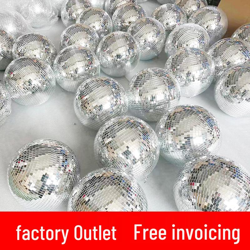 Reflective Glass Disco Ball - Silver Hanging Spherical Party Decor Mirror Ball