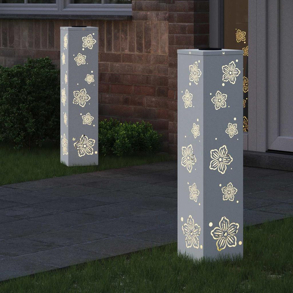 Solar LED Path Light 2 Pcs White Cold Rolled Steel