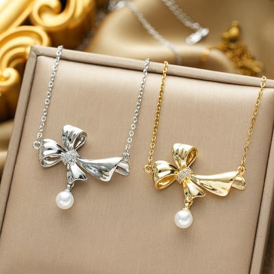 Neue Perlen Schleifen Halskette Leichter Luxus Nische Schlüsselbeinkette für Frauen