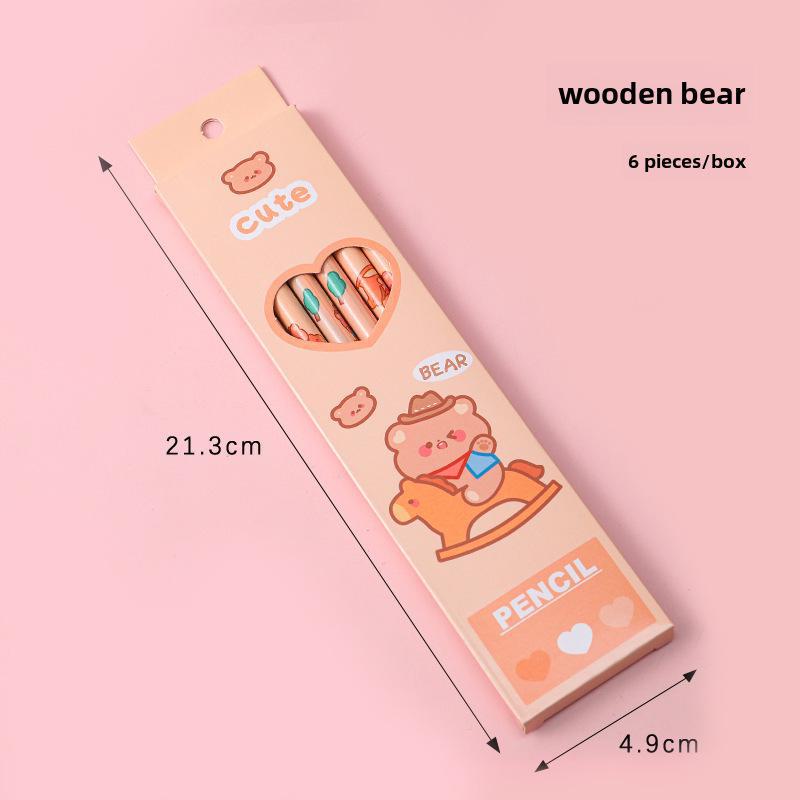 Boîte à crayons pour étudiants de dessin animé: 6 crayons d'examen HB pour l'apprentissage des enfants