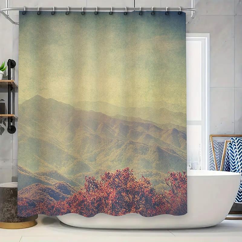 

Nature Mountain Forest Shower Curtain Rustic Woodland Landscape Backdrop Fern Greenery Bathroom Decor Vintage Home Decor W60H190(CM)-1 Pcs