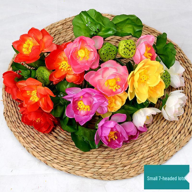 Small 7-Head Lotus Flower Silk Simulation for Buddhist Altar or Living Room Decor