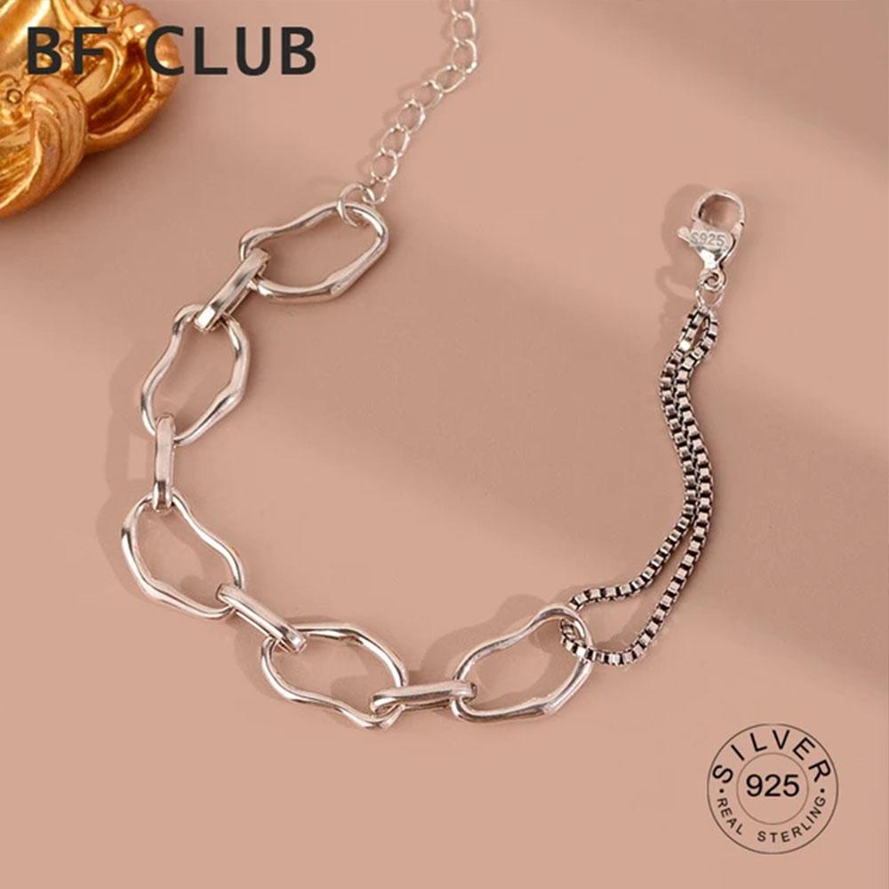 

BFCLUB Silver Color Hiphop Thick Sparling Bracelet for Women Men Vintage Handmade Hasp Bracelet Birthday Gift S-B451