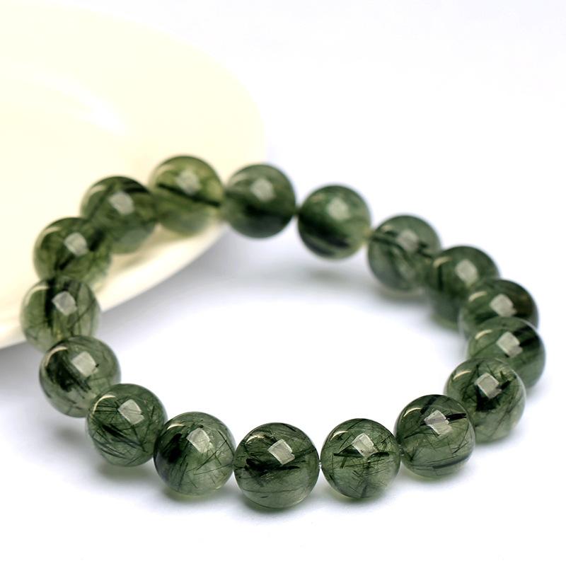 Hongchu Crystal Natural pencil green rutilated quartz bracelet Green Rabbit Hair Crystal Bead Bracelet Loose Beads
