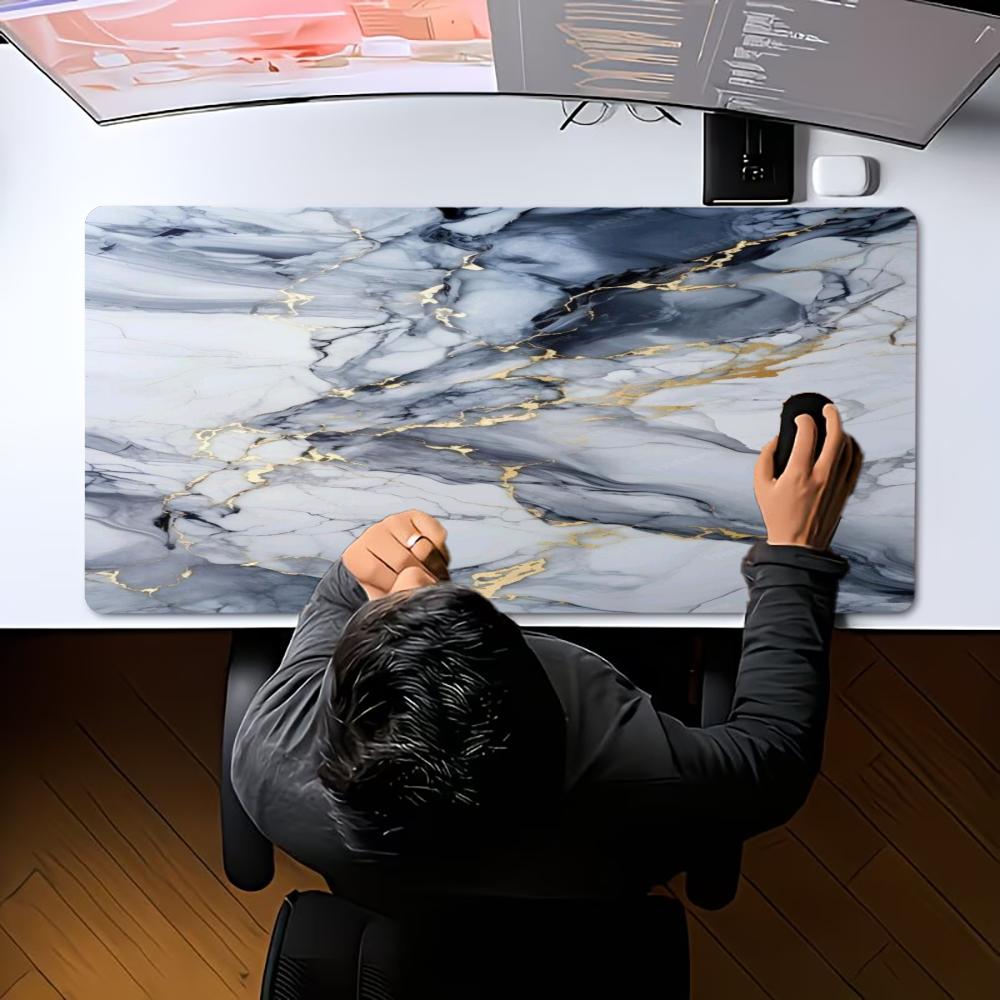 Large XXL Gold Vein Marble Mouse Pad Office Desk Mat Non-Slip Rubber Overlock Edges Keyboard Pad for Home Office Laptop Gamer
