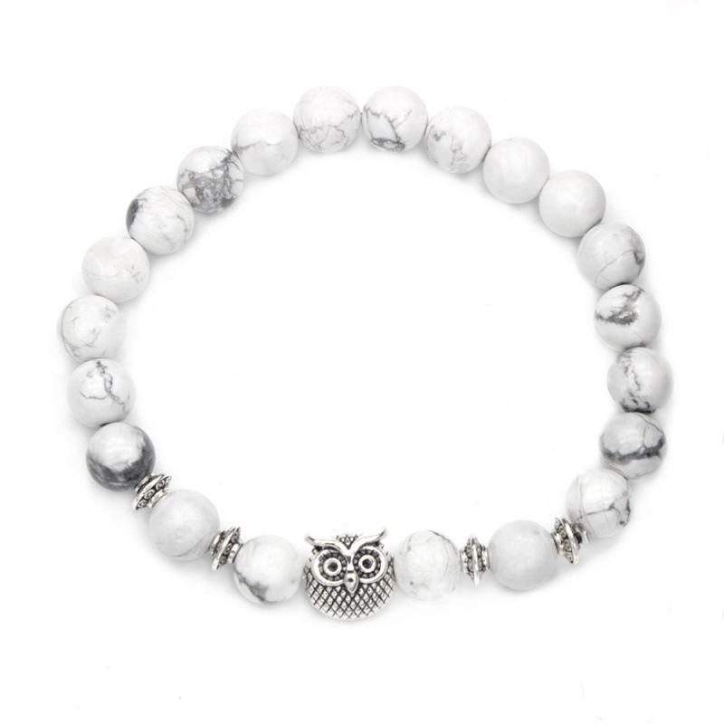 8MM White Turquoise Owl Bead Bracelet - European and American Style