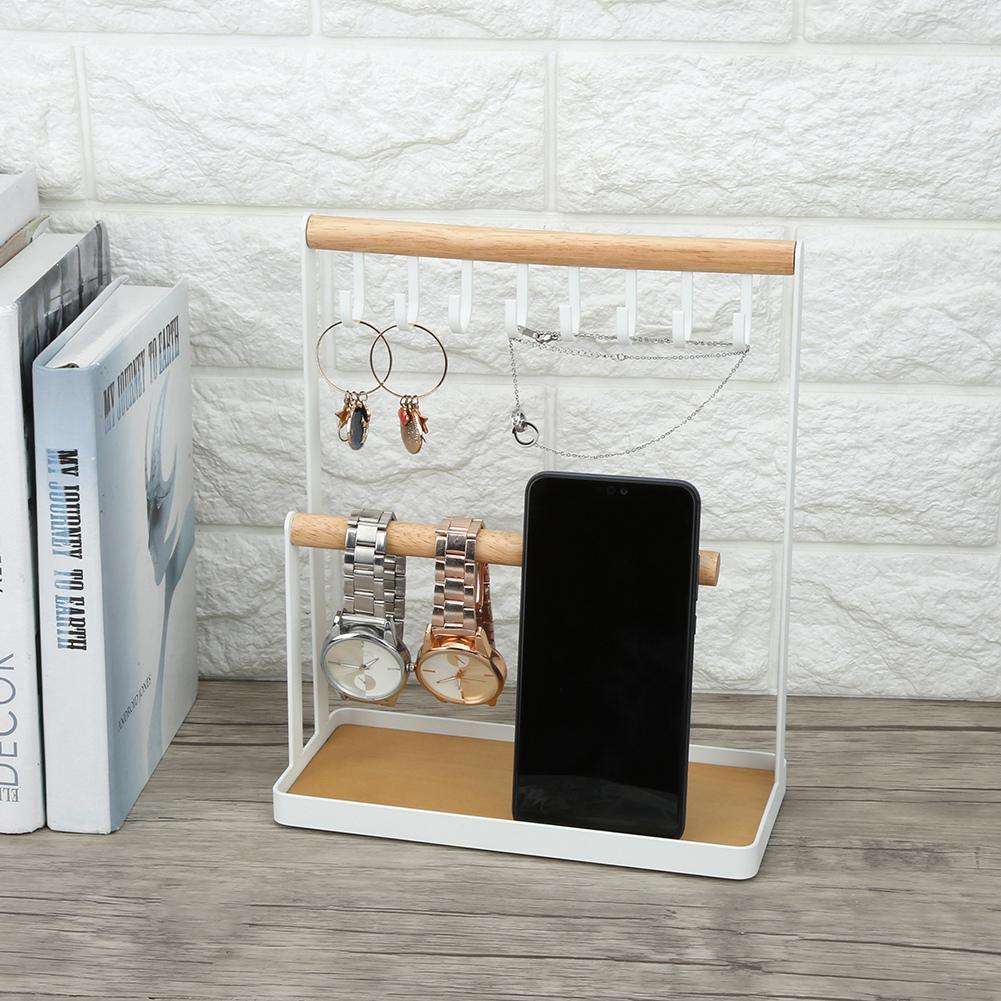 Modern Metal 2 Tier Tabletop Bracelet Necklace Jewelry   Display Tree Rack with Tray