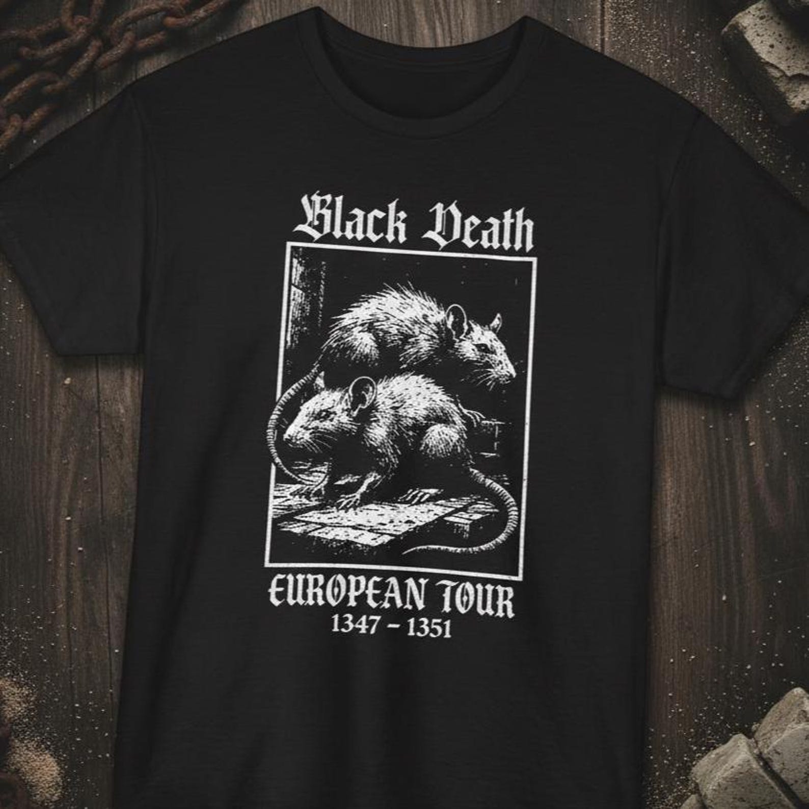 Black Death European Tour Shirt, Medieval Plague Rat Metal Band Tee, Dark Humor History T-Shirt, Gothic Vintage Pestilence Design 3XL
