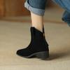 New Cow Suede Leather Women Ankle Boots Thick Heels Pointed Toe Retro Casual Outdoor Shoes Woman Autumn Winter 2024 Women Shoes