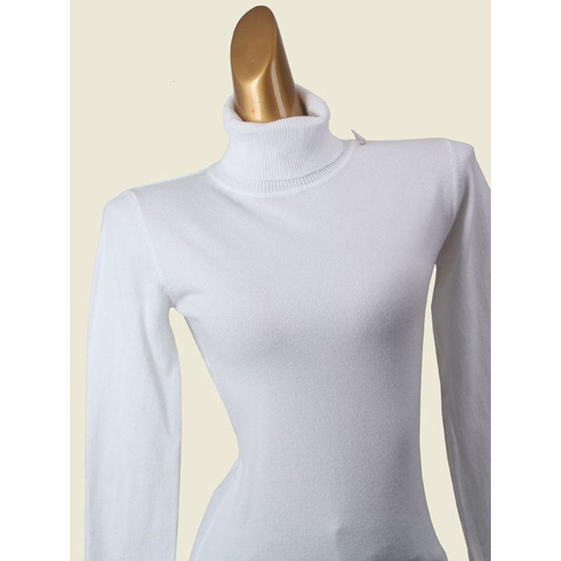 Normcore White High Collar Bottoming Shirt Casual Fall and Winter Warm Long Sleeves Knitting Pullover Tops Women