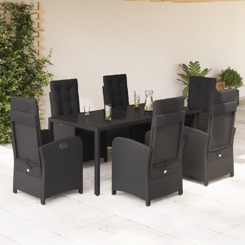 Vidaxl 7-Cz. Garden Furniture Set With Cushions, Black, Poly Rattan