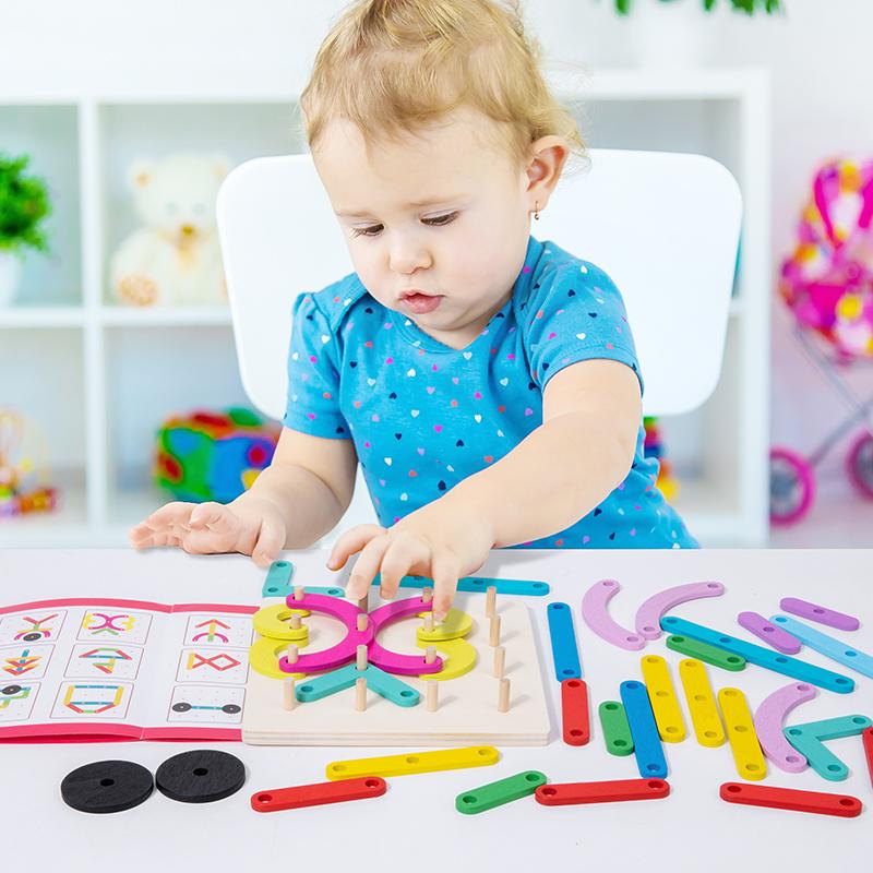 Children Wooden Toys Creative Board Nail Board Montessori Math Toys Geometric Column Set Pegboard for Early Education Sensory
