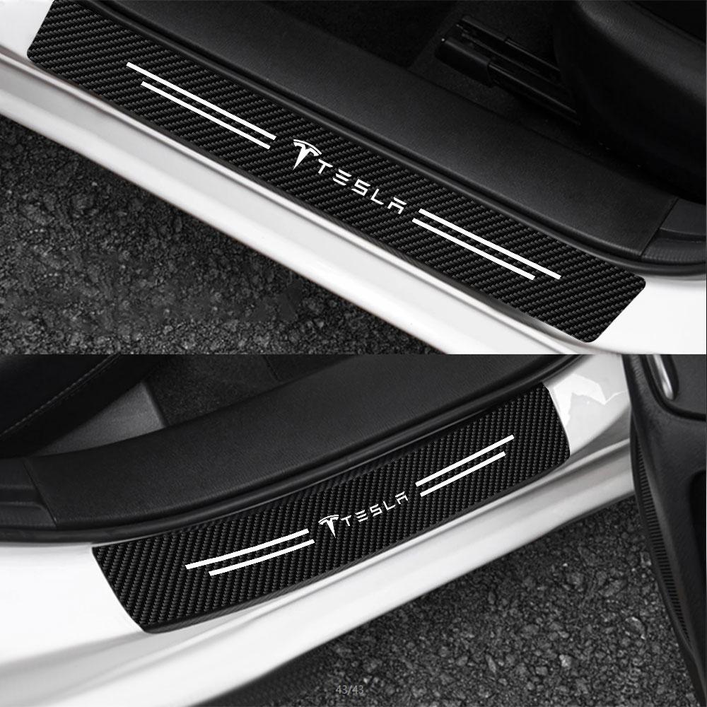 Car Threshold Strip Stickers Auto Door Sill Anti-Scratch Protector Sticker Accessories For Tesla Model 3 Y S Roadster Cybertruck