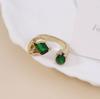 Luxury Atmospheric Emerald Alloy Open Row Diamond Geometric Women's Ring Versatile Simple Daily Wear Women