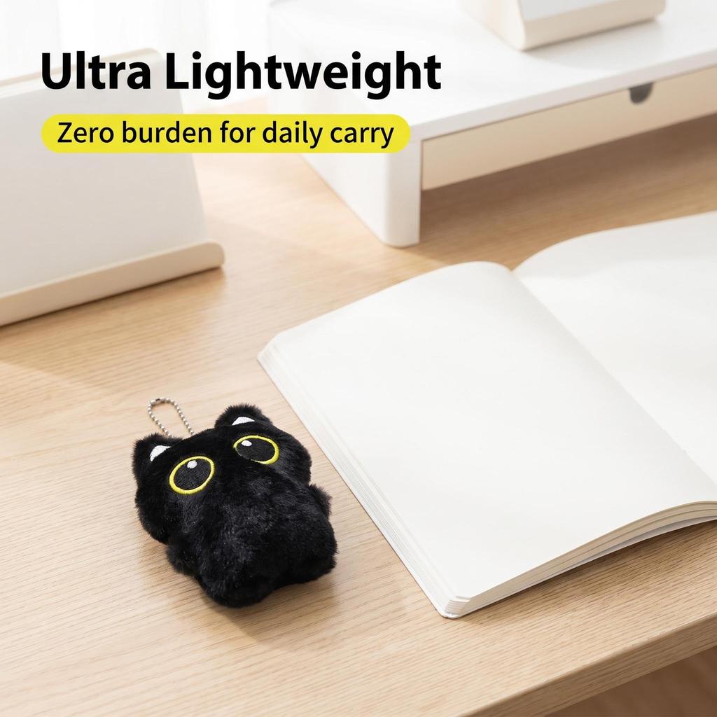 Black Fluffy Black Cat Keychain with Carabiner [HUIJUFU] Heart-Shaped