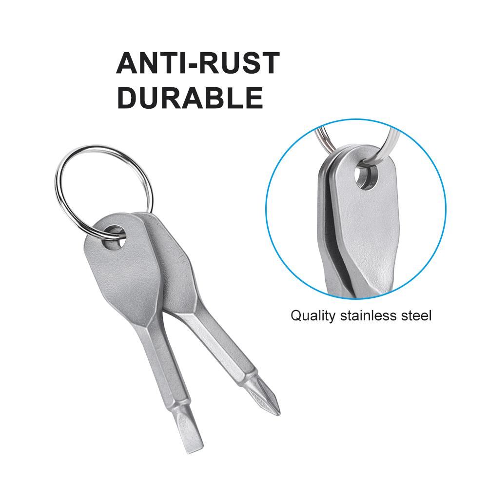 2 STÜCK Outdoor Edelstahl Tragbares Schraubendreher-Set Werkzeug mit Schlüsselring (Silber)