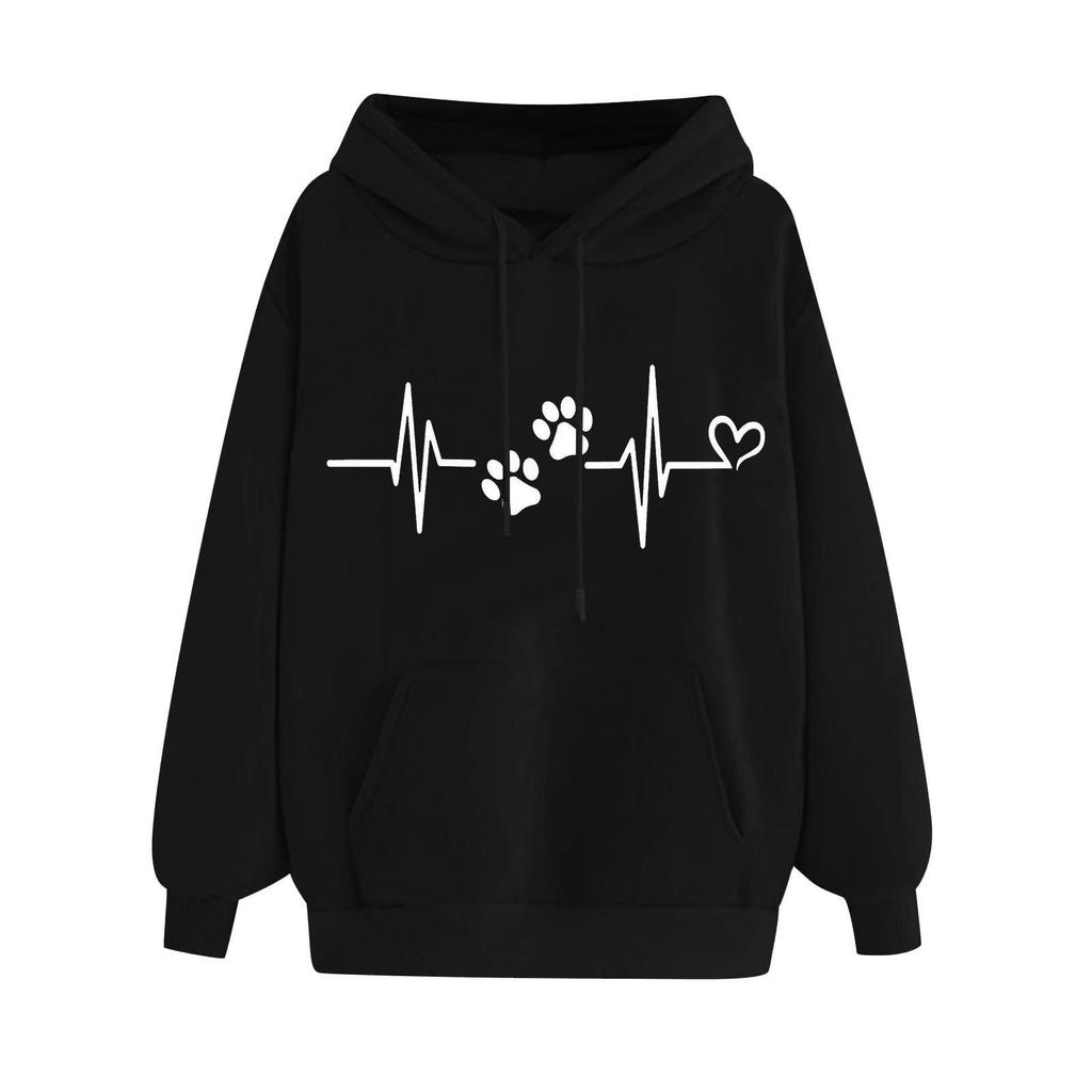 2025 new European and American fashion printed velvet versatile long-sleeved loose hooded sweater women's top trendy clothing