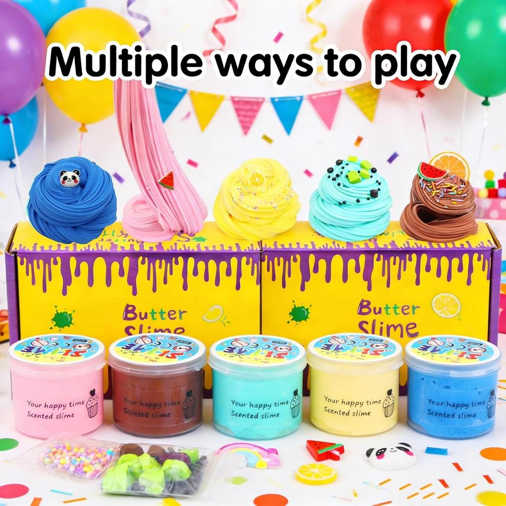 5er-Pack Butter-Schleim-Set, Geburtstagsgeschenke für Kinder, Gastgeschenke für Mädchen und Jungen, Nicht klebrig, Superweiches Stressabbau-Spielzeug