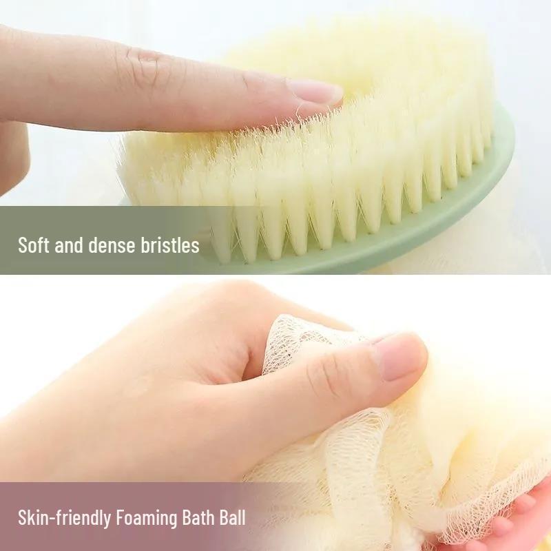 Dual-Sided Long Handle Bath Brush with Soft Bristles for Easy Back Scrubbing and Exfoliation