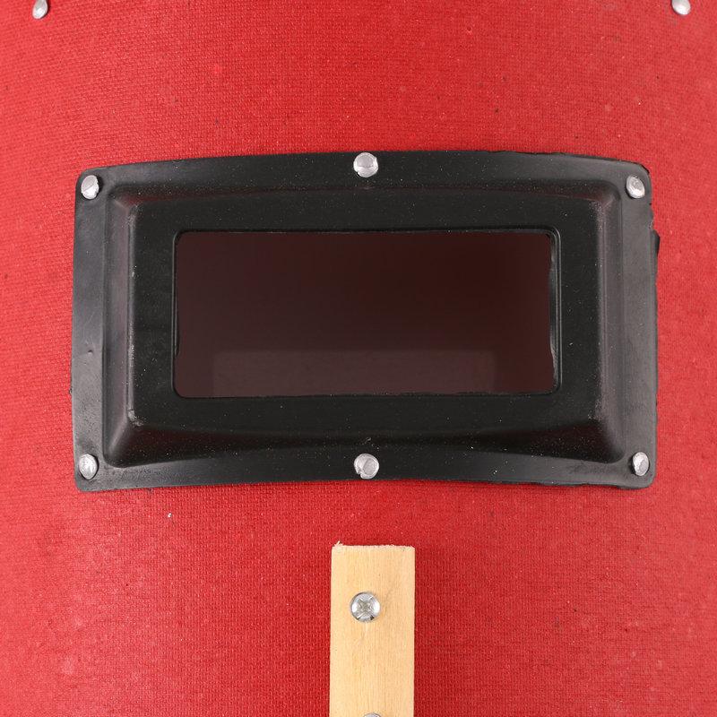 Ręczna Czerwona Stalowa Maska Spawalnicza z Drewnianym Uchwytem, Wodoodpornym Kapturem i Czapką do Spawania Łukiem Argonowym dla Ochrony Spawacza