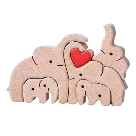 Wooden Elephant Family Puzzle Ornament Love Heart Mother Father Baby