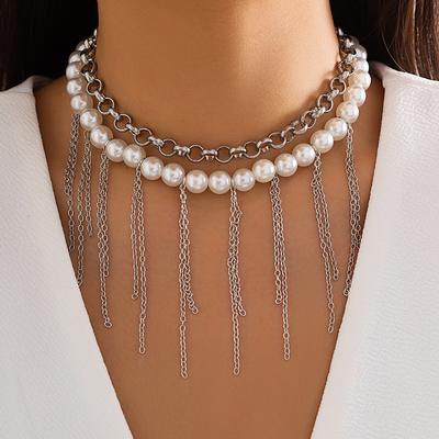 Vintage Tassel Pendant Clavicle Necklace Women 2023 Multi Layered Simple and Sweet Imitation Pearl Beaded Girl Fashion Jewelry