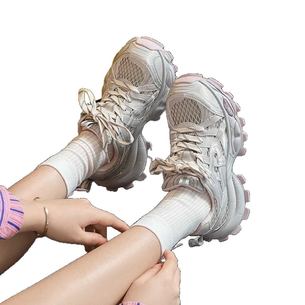European station leather mesh breathable dad shoes women's 2025 spring and summer fashion thick-soled small height-increasing sports shoes