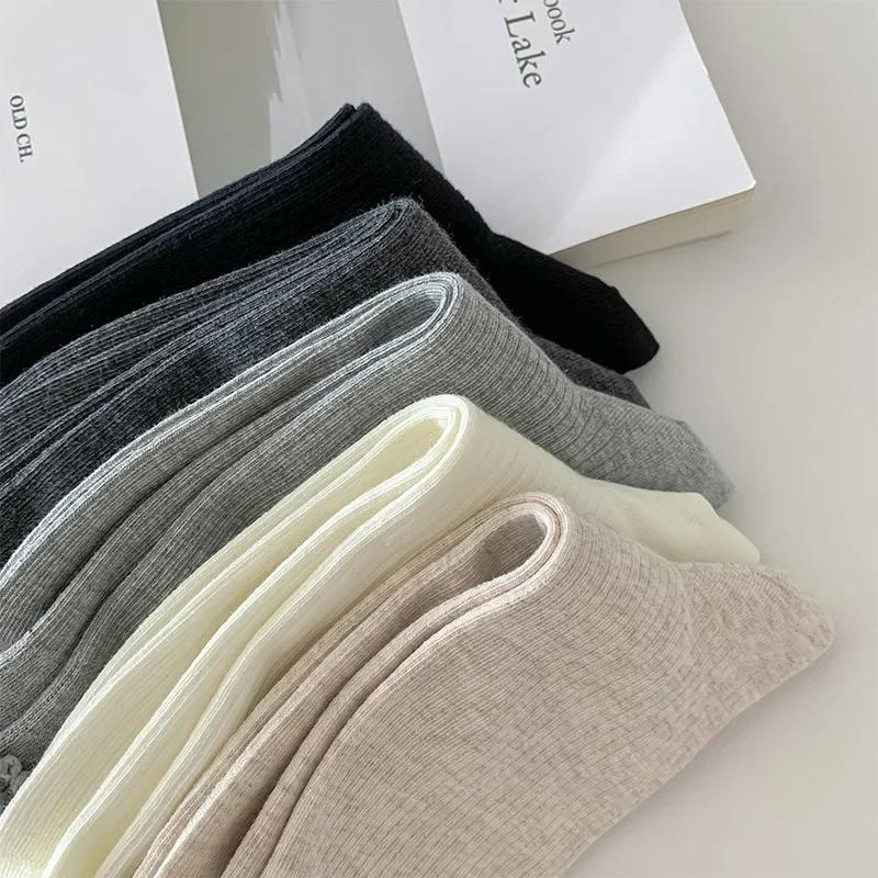 Fashion Girls Lolita Kawaii Cute Middle Tube Socks Sox Sweet Solid Color Black White Gray Long Socks Ruffle Socks Women