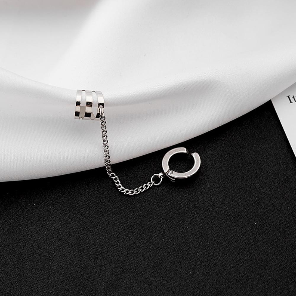 Orecchini a clip con catena a nappa in acciaio inossidabile color argento alla moda hip-hop per uomo donna piercing finto ear cuff gioielli per feste regali