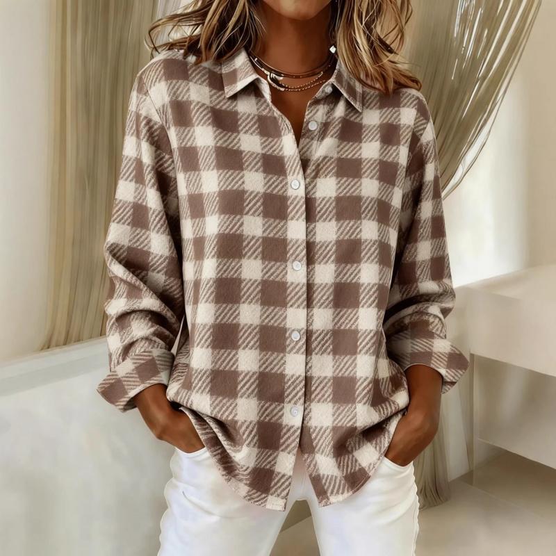 Camicia Primaverile da Donna 2026 Nuova alla Moda Stampa a Quadri Casual Versatile