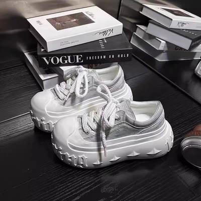 European Products Spring 2025 New Lace-up Thick-soled Heightening Bread Shoes Women's Fashion Versatile Sports and Leisure Shoes Women's Tide