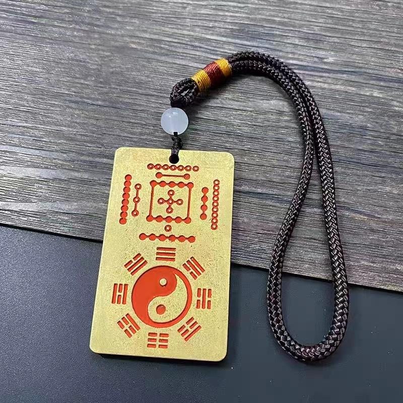 Taoist Brass Cinnabar Hetu Luo Shu Hand Pieces Taiji Congenital Acquired Eight Diagrams Bronze Medal Portable Hanging Ornament P